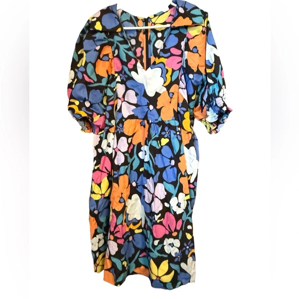 Poplin Dress empire waist vibrant floral print and POCKETS